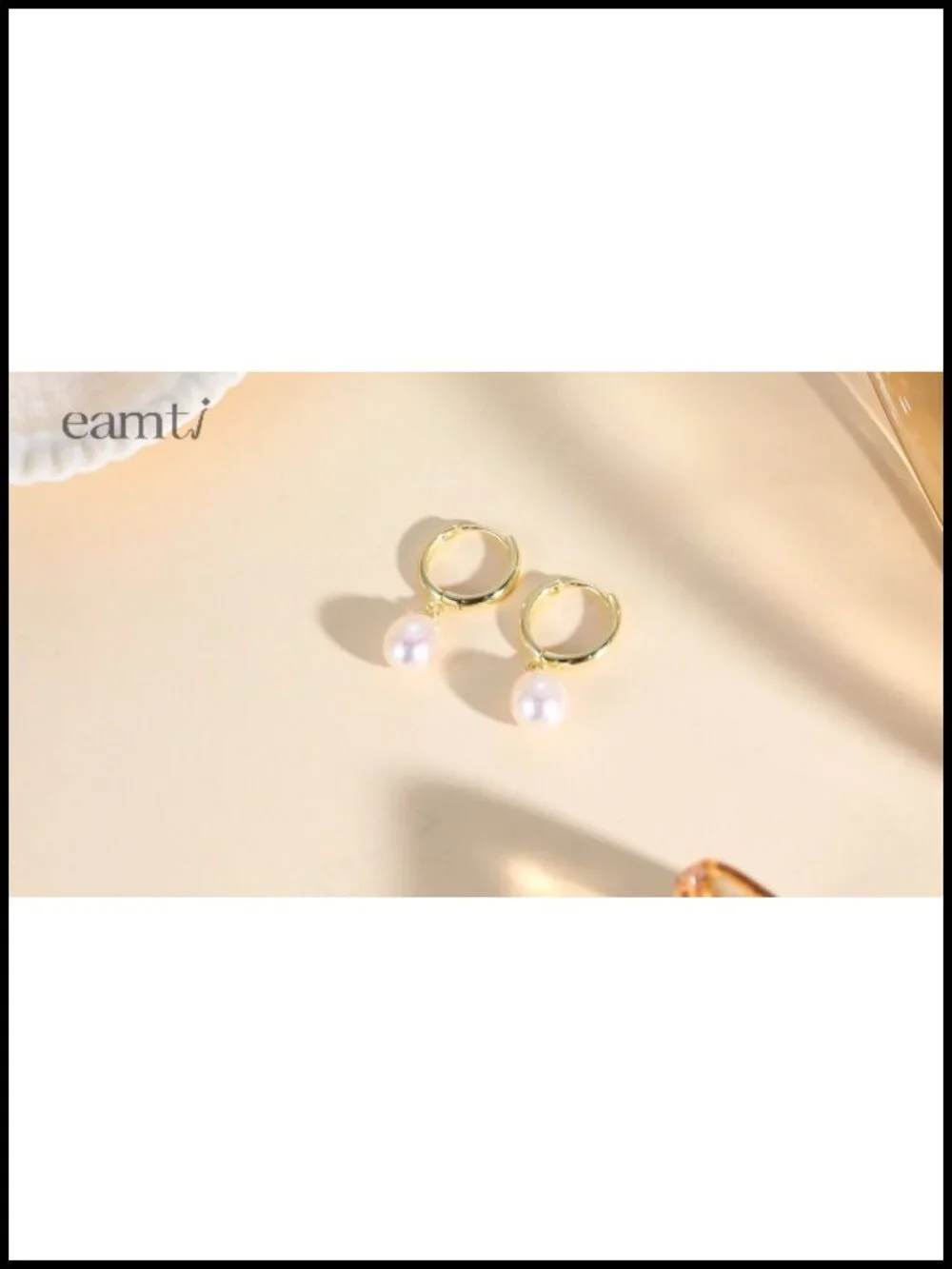 Pearl Huggie Hoop Drop Earrings 14K Gold Plated 925 Sterling Silver